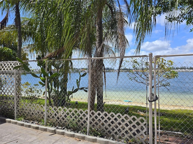 view of water feature with fence