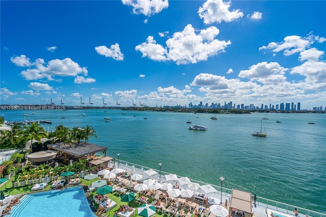 property view of water with a city view