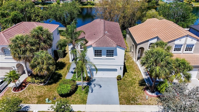 aerial view with a water view