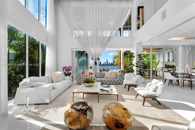lobby with a water view