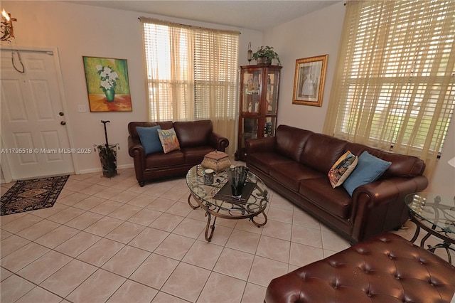 living area with light tile patterned floors and plenty of natural light