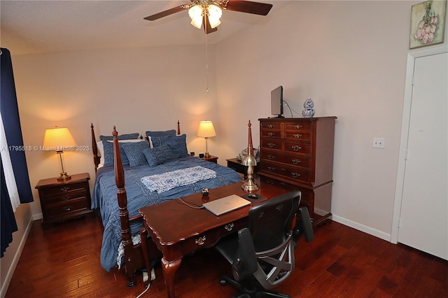 bedroom featuring baseboards, ceiling fan, and wood finished floors