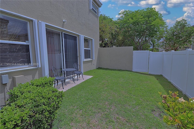 view of yard featuring a patio and a fenced backyard