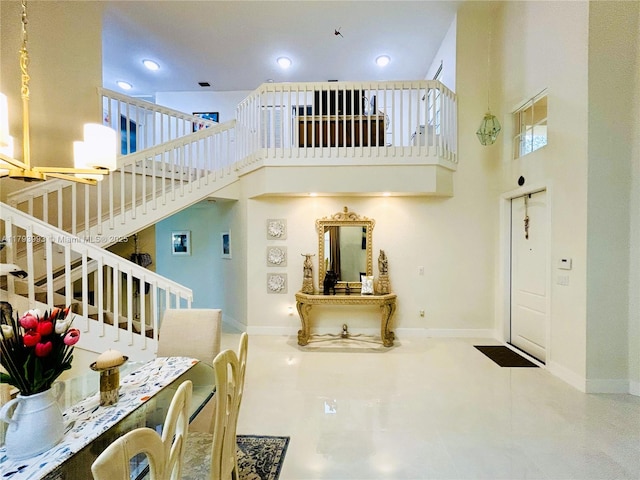 16541 Turquoise Trl, Weston, FL 33331 - foyer with a towering ceiling, stairway, recessed lighting, and tile patterned flooring