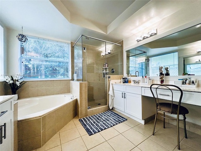 16541 Turquoise Trl, Weston, FL 33331 - full bath featuring vanity, a bath, tile patterned flooring, and a stall shower