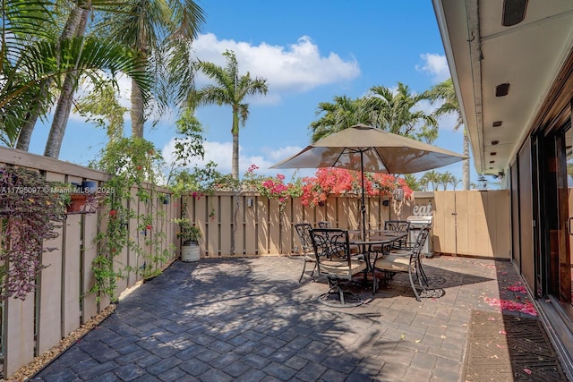 view of patio / terrace featuring outdoor dining area and a fenced backyard