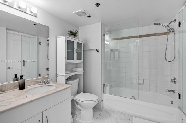 1200 Brickell Bay Dr Unit 2807, Miami, FL 33131 - bathroom with enclosed tub / shower combo, toilet, visible vents, and vanity