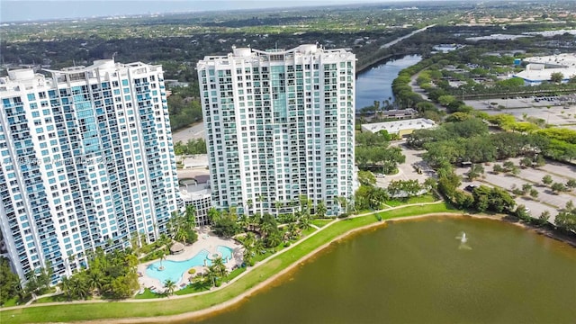 bird's eye view featuring a water view