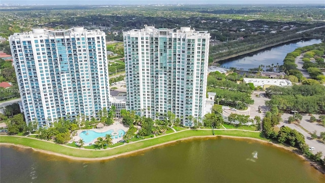 bird's eye view featuring a water view