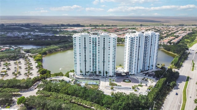 bird's eye view featuring a water view
