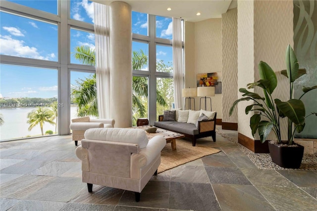 community lobby featuring a water view