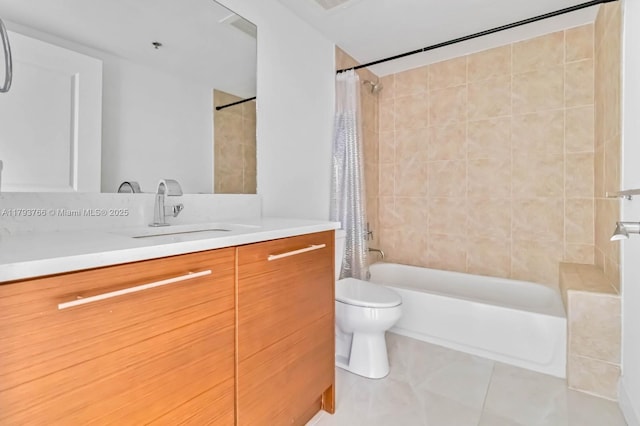 full bath with vanity, toilet, and shower / bathtub combination with curtain