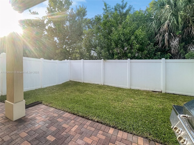view of yard featuring a fenced backyard and a patio area