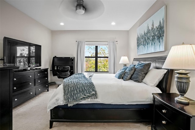 10103 Akenside Dr, Boca Raton, FL 33428 - bedroom featuring ceiling fan, recessed lighting, and light colored carpet