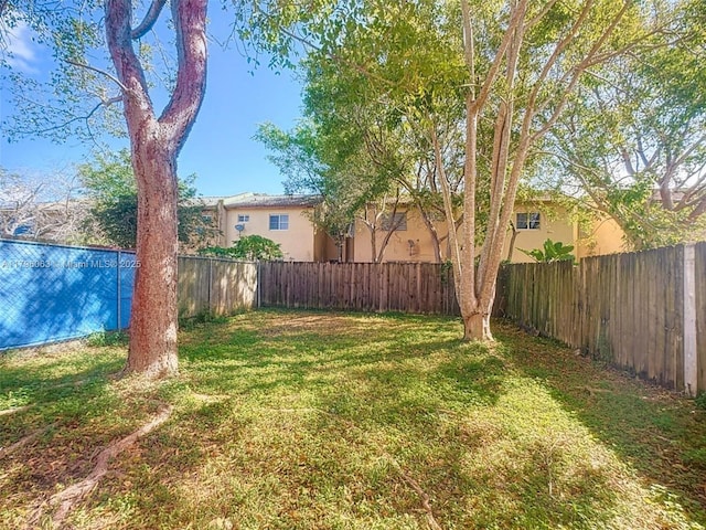 view of yard with a fenced backyard