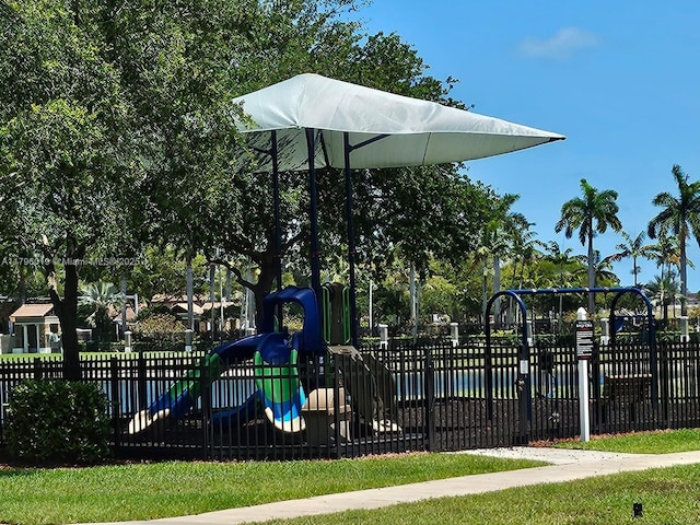 community jungle gym with fence