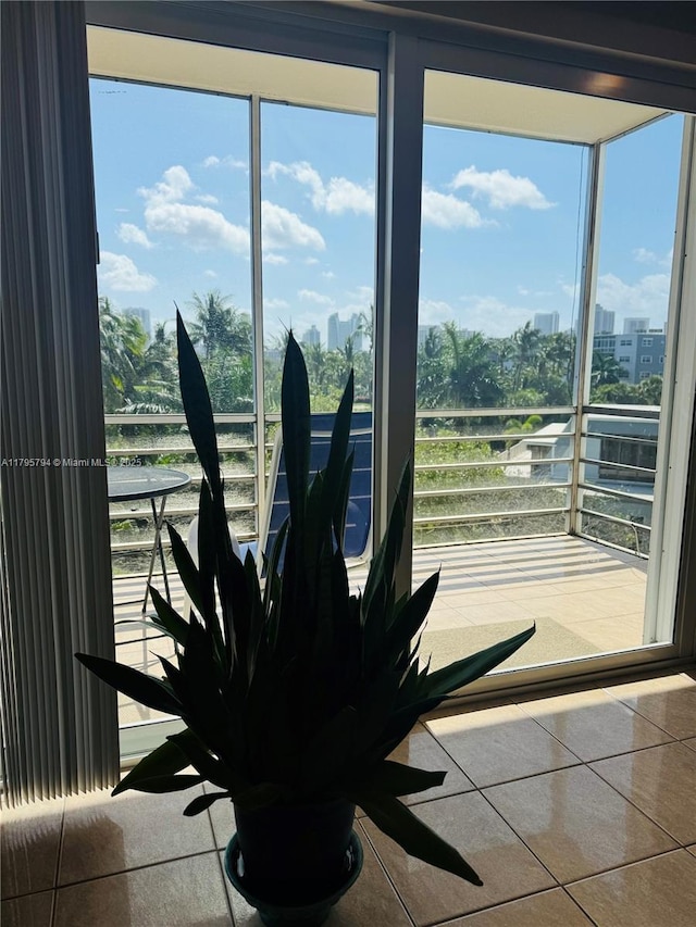 interior details featuring a view of city