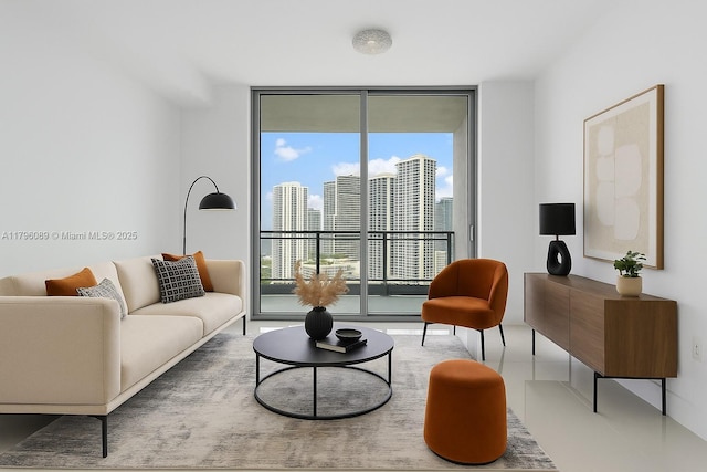 living room with expansive windows and a city view