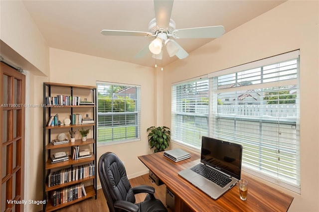 504 Bedford Ave, Weston, FL 33326 - office featuring wood finished floors and a ceiling fan