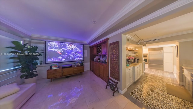 1229 Sorolla Ave, Coral Gables, FL 33134 - home theater featuring ornamental molding and a raised ceiling