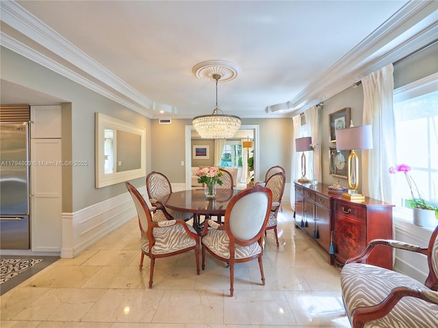 1229 Sorolla Ave, Coral Gables, FL 33134 - dining space featuring a chandelier and ornamental molding