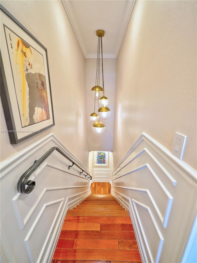 1229 Sorolla Ave, Coral Gables, FL 33134 - stairway featuring hardwood / wood-style floors and crown molding