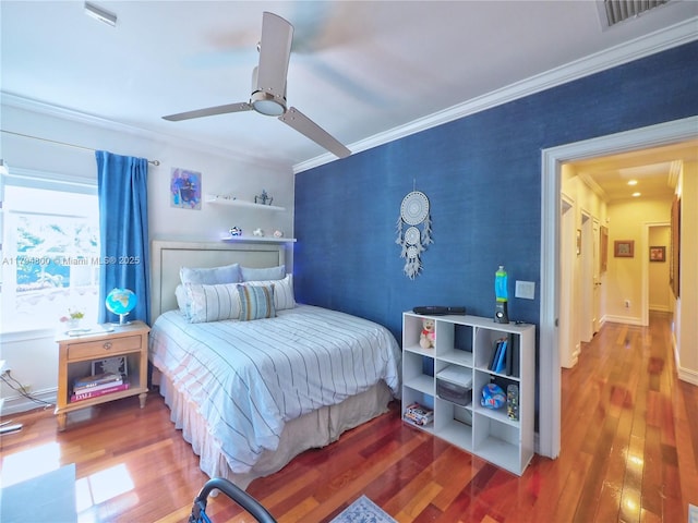1229 Sorolla Ave, Coral Gables, FL 33134 - bedroom featuring ornamental molding, wood finished floors, and ceiling fan