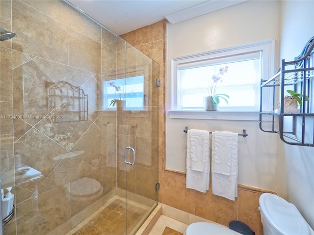 1229 Sorolla Ave, Coral Gables, FL 33134 - full bath featuring toilet, a shower stall, and tile walls