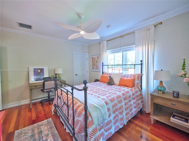 1229 Sorolla Ave, Coral Gables, FL 33134 - bedroom with ornamental molding, wood finished floors, baseboards, and ceiling fan