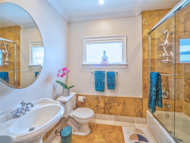 1229 Sorolla Ave, Coral Gables, FL 33134 - bathroom with a sink, enclosed tub / shower combo, toilet, and crown molding