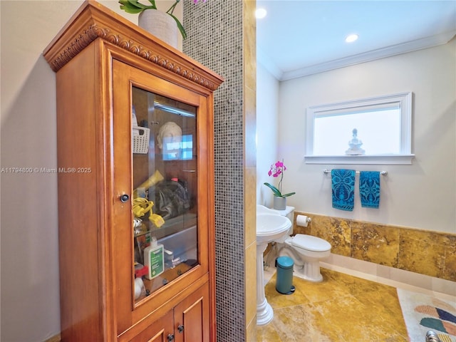 1229 Sorolla Ave, Coral Gables, FL 33134 - bathroom featuring crown molding and toilet