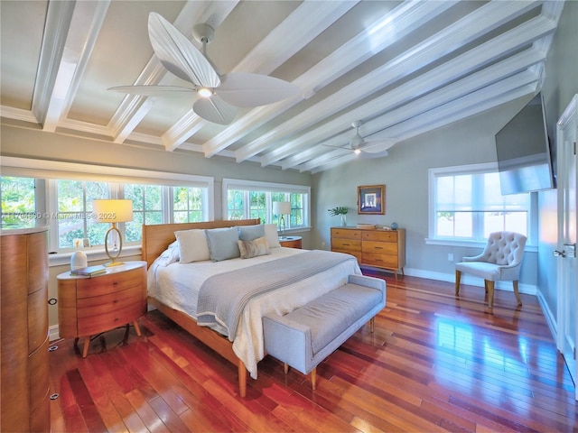 1229 Sorolla Ave, Coral Gables, FL 33134 - bedroom with wood-type flooring, multiple windows, baseboards, and a ceiling fan