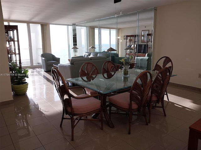 tiled dining space featuring baseboards and plenty of natural light