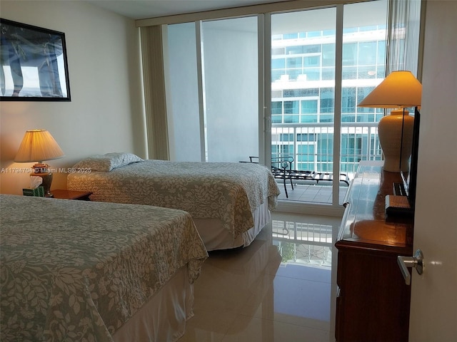 tiled bedroom with access to outside