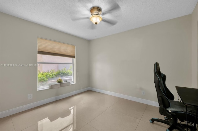 18271 SW 27th St, Miramar, FL 33029 - unfurnished office with a textured ceiling, a ceiling fan, baseboards, and tile patterned flooring