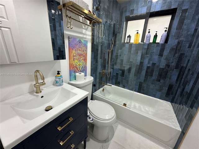 full bathroom with shower / bathtub combination, toilet, and vanity