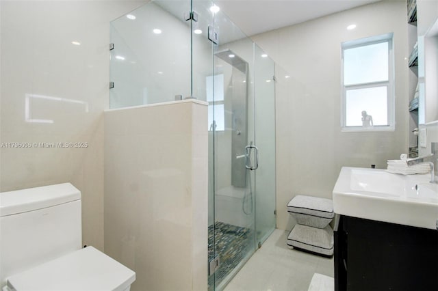7691 NW 15th Ct, Pembroke Pines, FL 33024 - full bathroom with toilet, vanity, a shower stall, and tile patterned floors