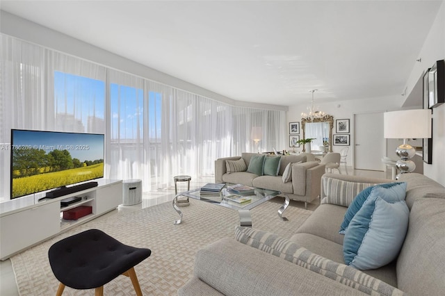 living area with an inviting chandelier
