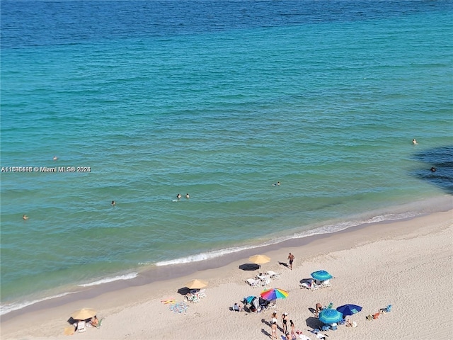 view of water feature featuring a beach view