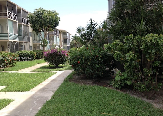 view of property's community with a lawn