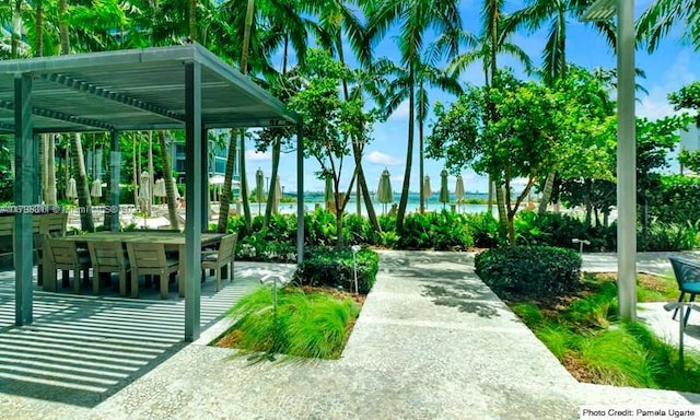 view of home's community featuring a patio and a water view
