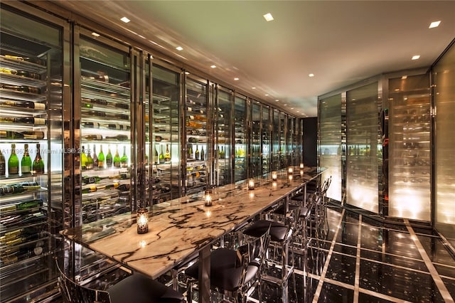 wine area with recessed lighting