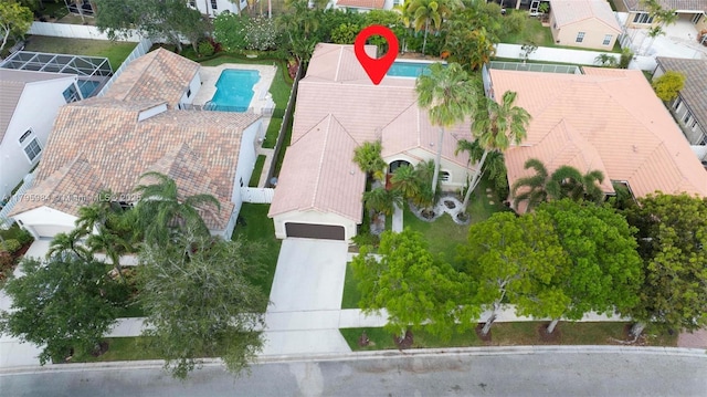drone / aerial view with a residential view