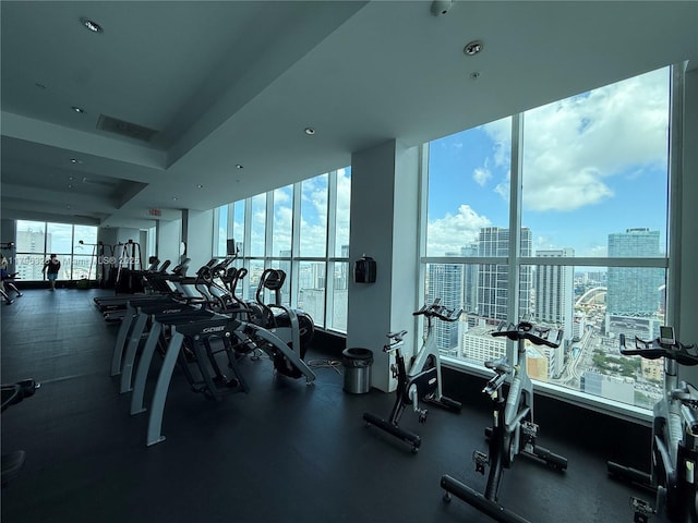 133 NE 2nd Ave Unit 1905, Miami, FL 33132 - gym featuring plenty of natural light, a view of city, and floor to ceiling windows