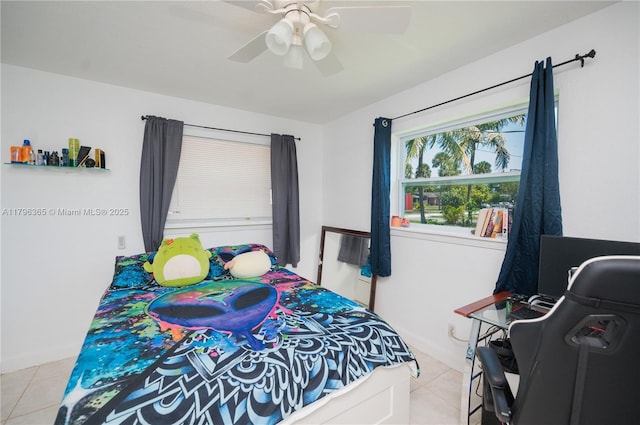717 E River Dr, Margate, FL 33063 - bedroom with tile patterned floors, baseboards, a ceiling fan, and an office area