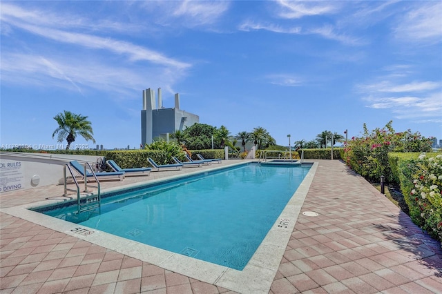 pool with a patio
