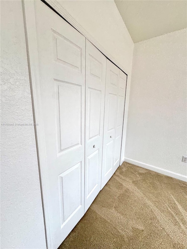 unfurnished bedroom featuring carpet floors, baseboards, and a closet