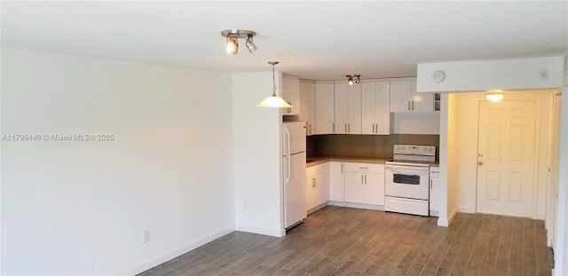 15205 NE 6th Ave Unit D204, Miami, FL 33162 - kitchen with white appliances, dark wood finished floors, white cabinetry, baseboards, and decorative light fixtures