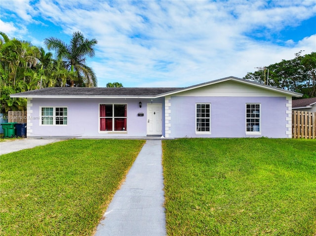 18231 SW 90th Ct, Palmetto Bay, FL 33157 - ranch-style house with stucco siding, a front lawn, and fence