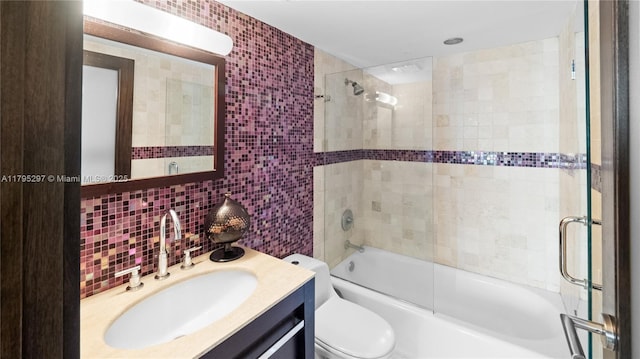 1900 Sunset Harbour Dr Unit 2008, Miami Beach, FL 33139 - bathroom with toilet, enclosed tub / shower combo, tile walls, decorative backsplash, and vanity